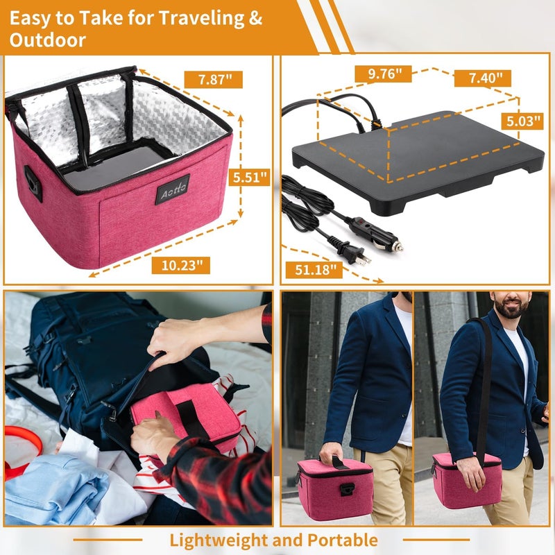 Aotto Portable Electric Lunch Box Food Heater, 12V/24V/110V 3-in-1 Car Food Warmer Heated Lunch Box for Adults, Cook, Reheat & Keep Meals Warm for Car, Truck, Travel, Work, Home - Pink - Image 4